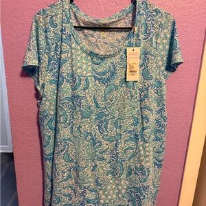 Lilly Pulitzer Aqua and White Short Sleeve Top